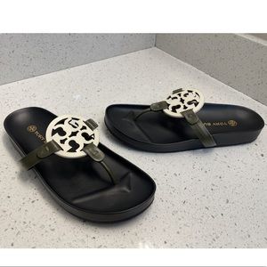 Tory Burch Miller Cloud Sandal Leccio Ivory Black Size 10